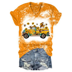 Whimsical Bee and Sunflower Gnome Truck V-Neck Tee